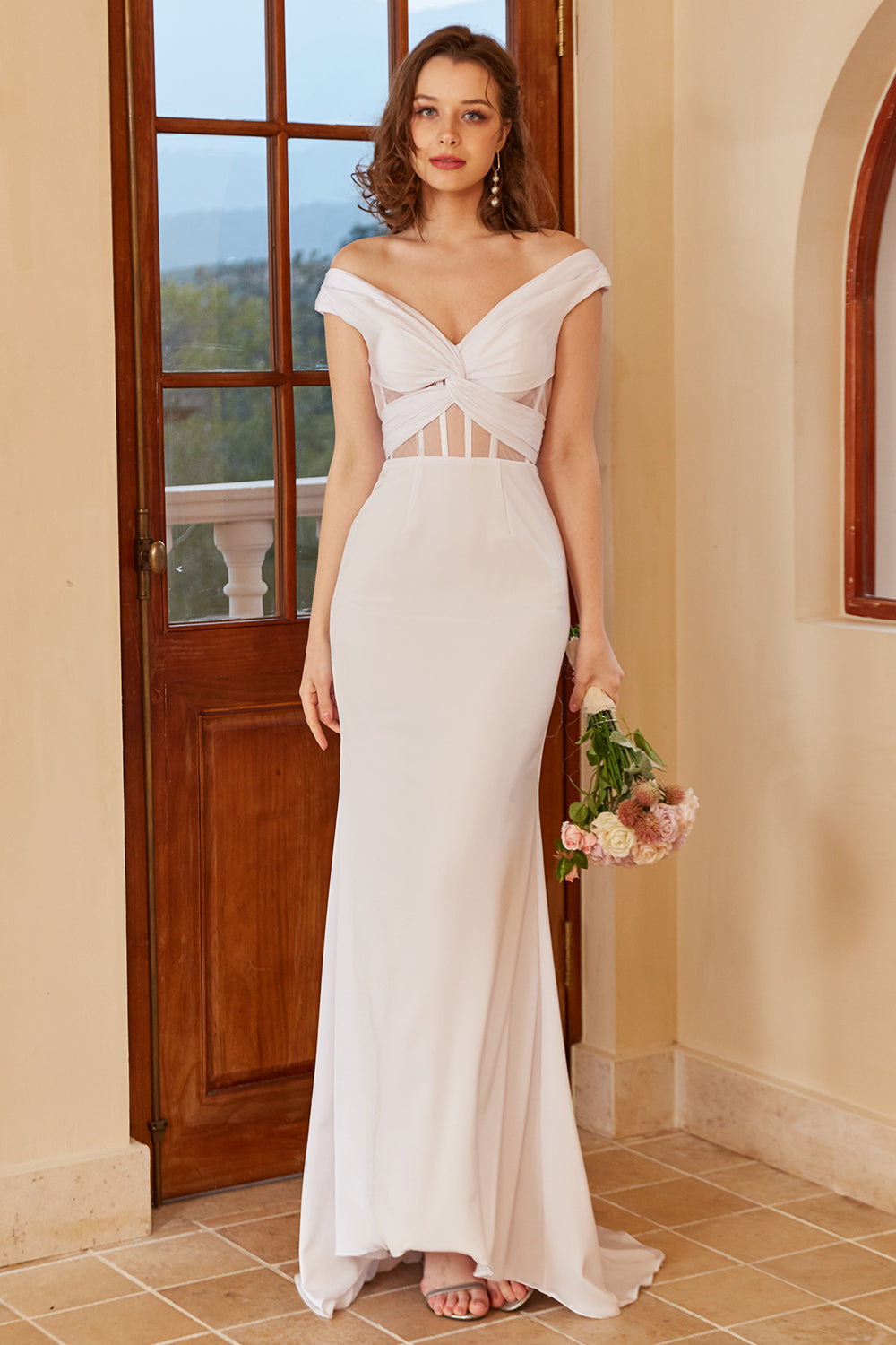 Off Shoulder Vit Sjöjungfru Bröllopsklänning