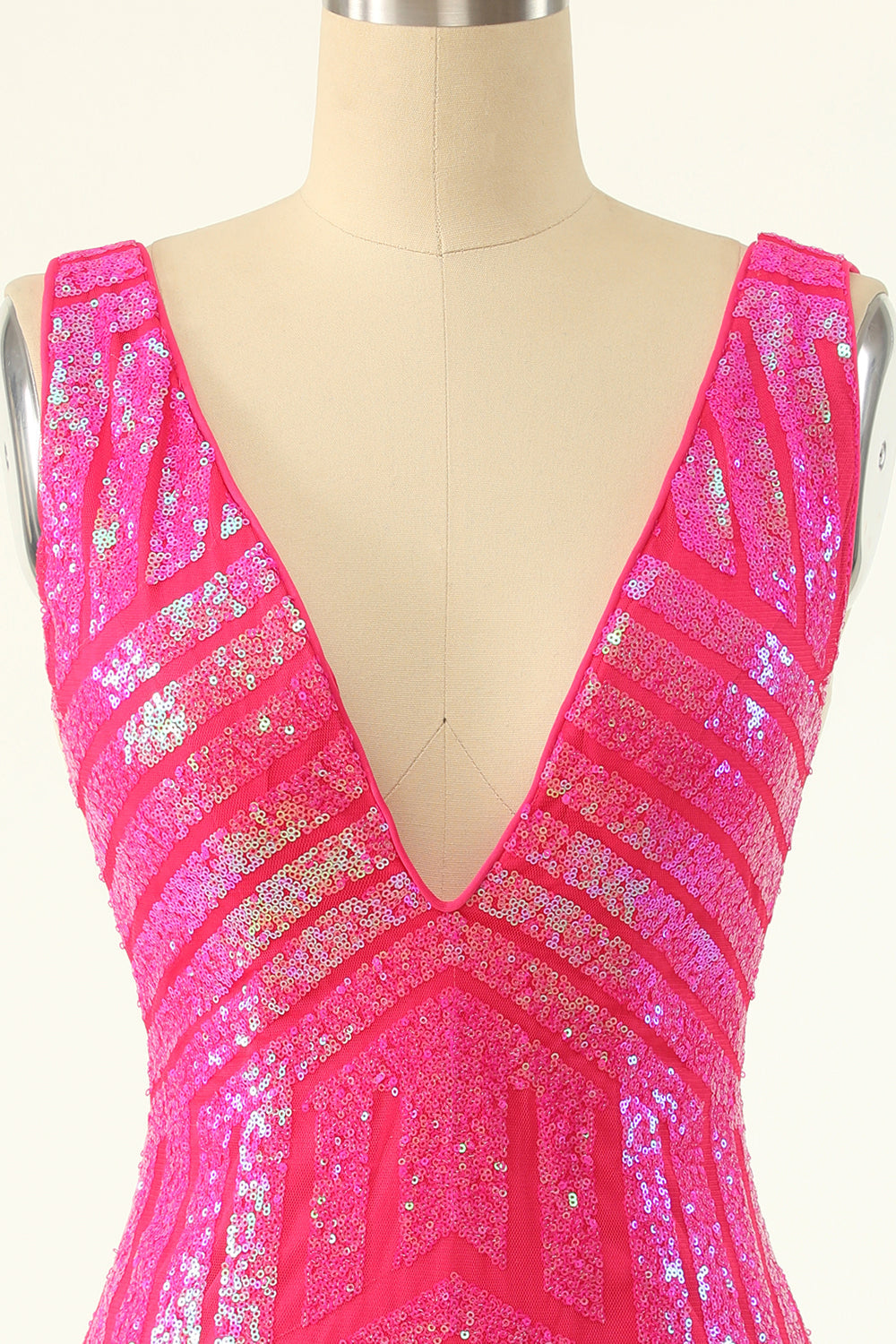 Fuchsia Paljett V-Ringaning Cocktailklänning