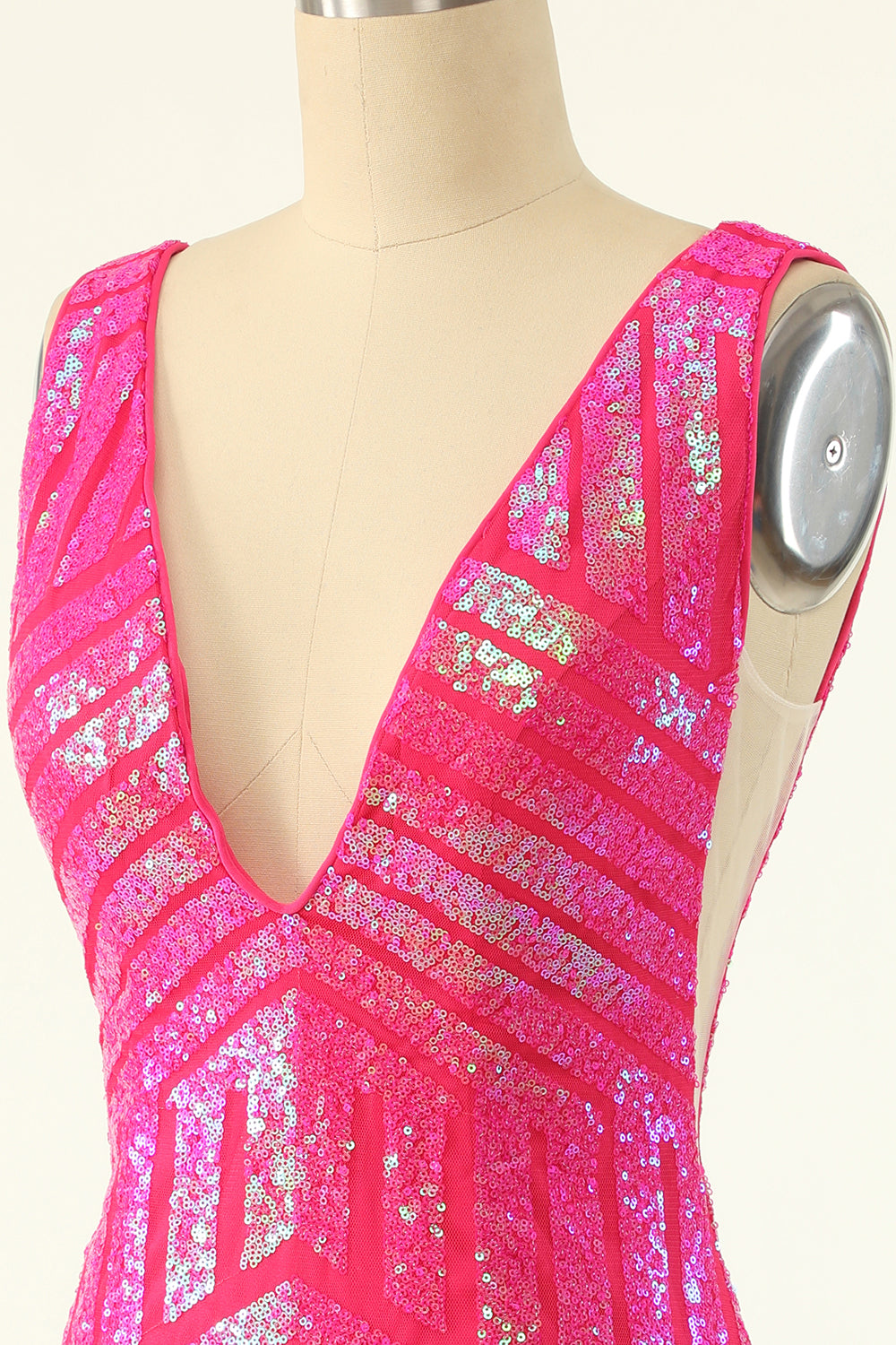 Fuchsia Paljett V-Ringaning Cocktailklänning