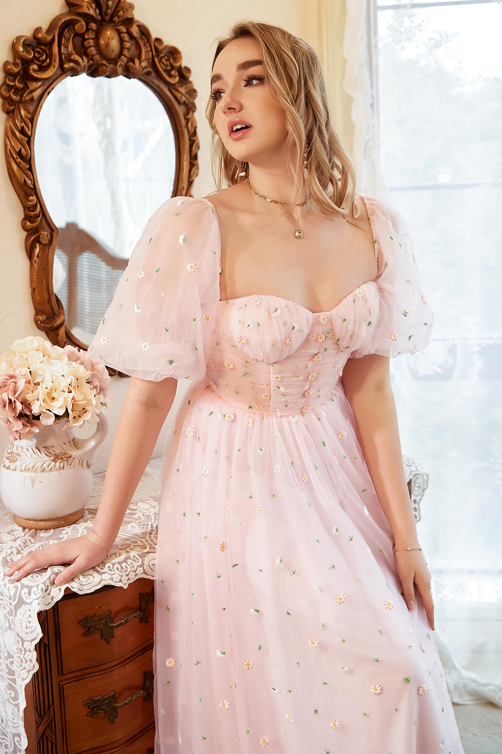 En linje från axeln Blush Plus Size Bal Klänning med broderi