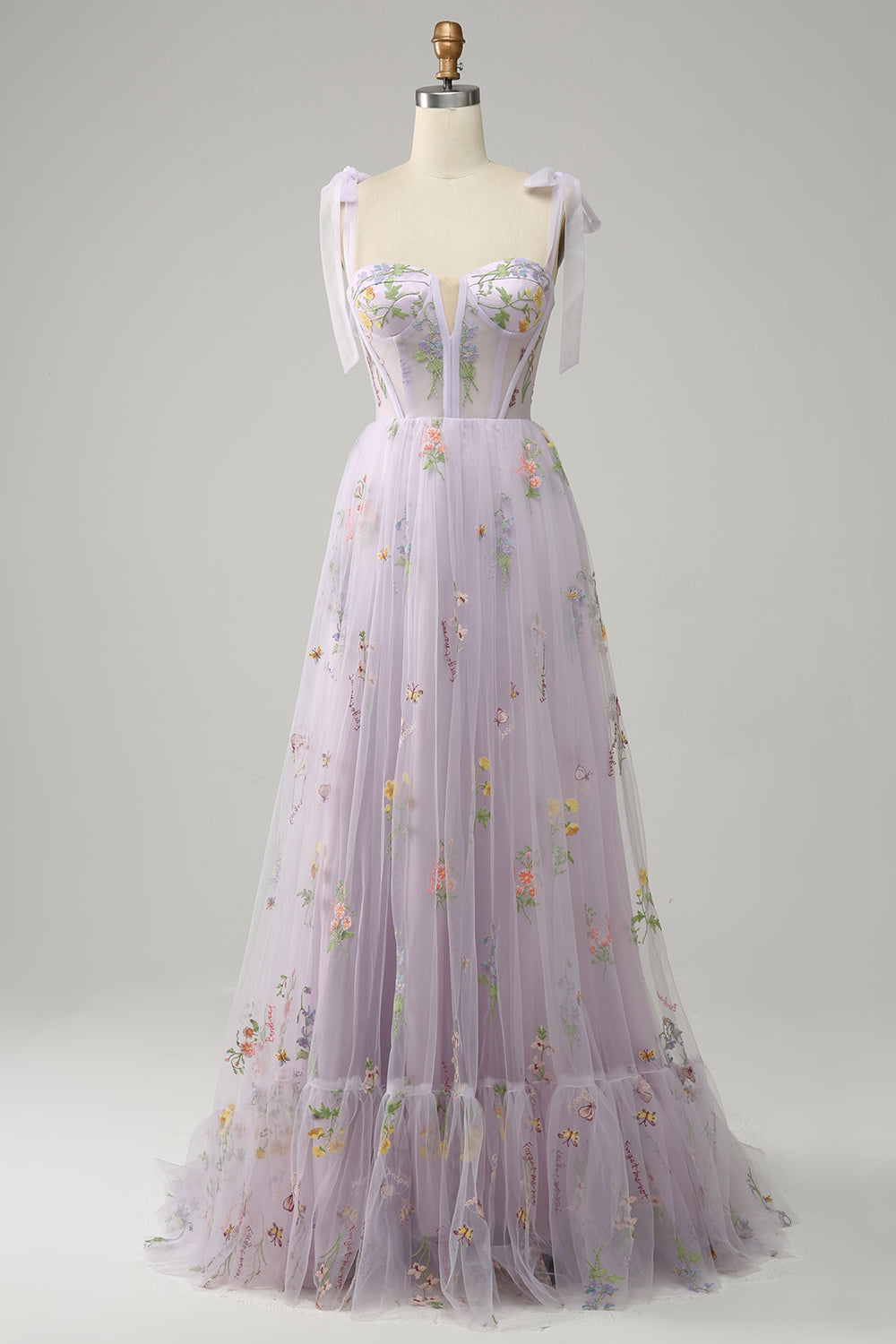 A-linje Lilac broderi Korsett Lång Balklänning
