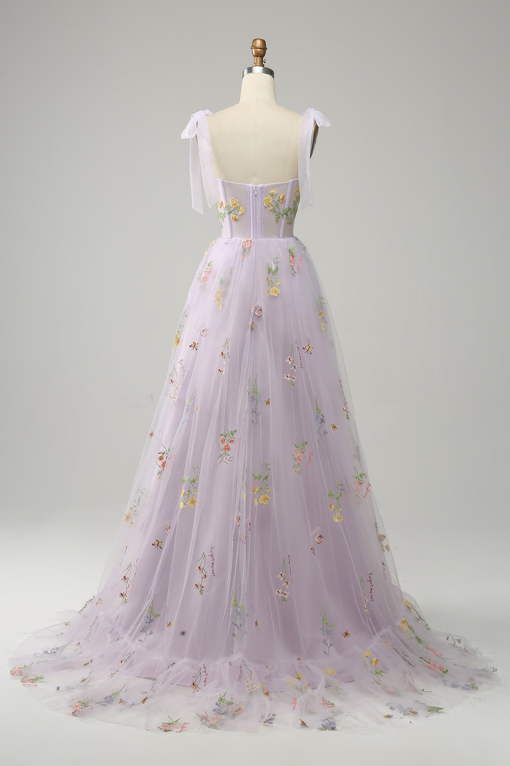 A-linje Lilac broderi Korsett Lång Balklänning