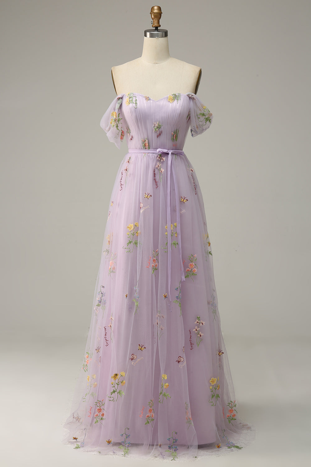 Lavendel A-Linje Tyll Off Shoulder Balklänning