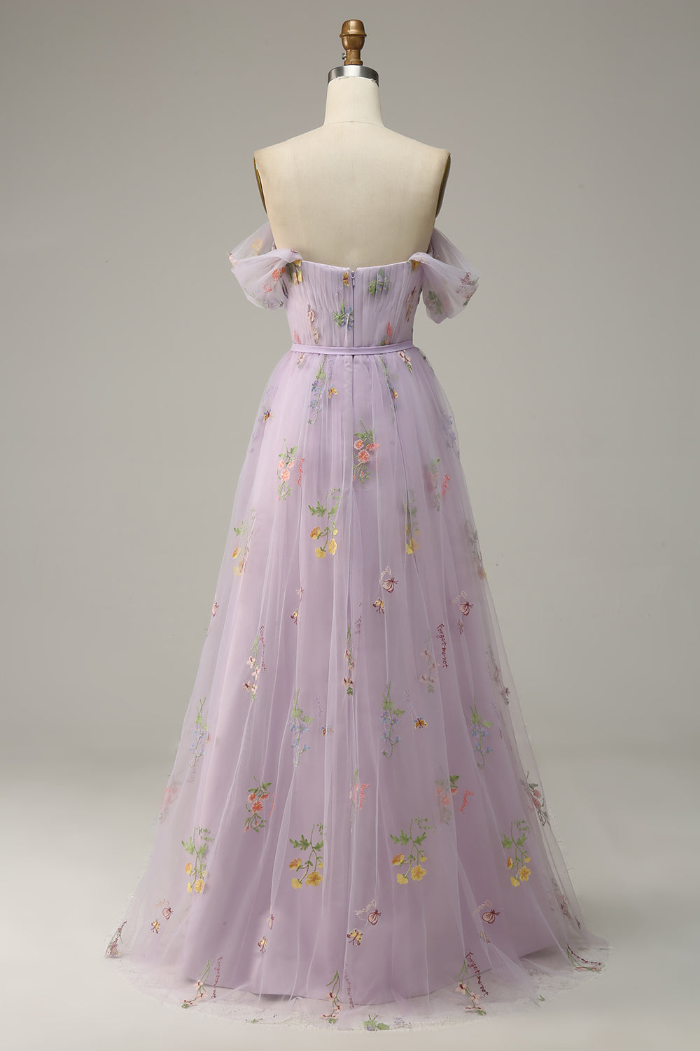 Lavendel A-Linje Tyll Off Shoulder Balklänning