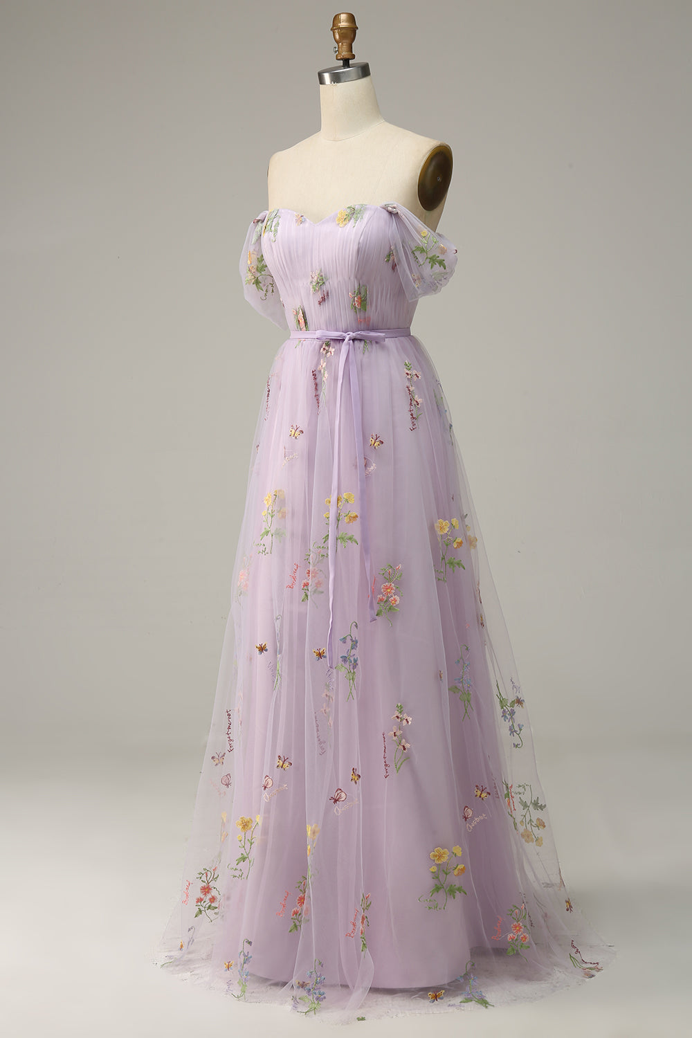 Lavendel A-Linje Tyll Off Shoulder Balklänning