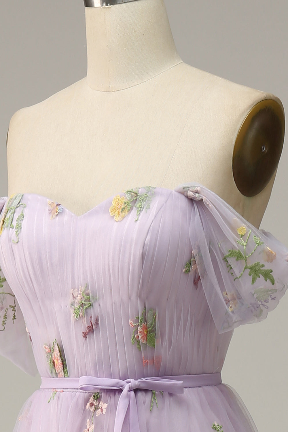 Lavendel A-Linje Tyll Off Shoulder Balklänning