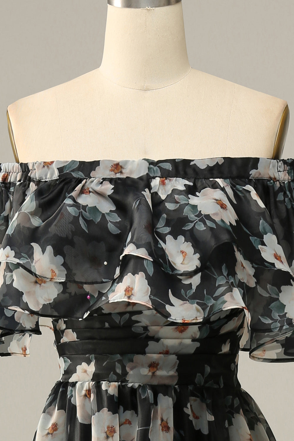 Avtagbar Axelbandslös Svart Blomma Off-Shoulder Balklänning