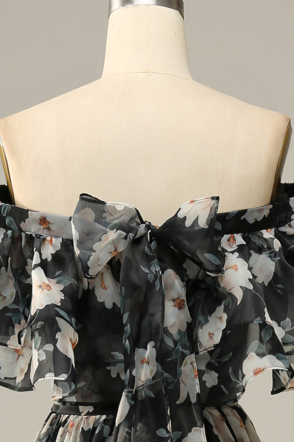 Avtagbar Axelbandslös Svart Blomma Off-Shoulder Balklänning