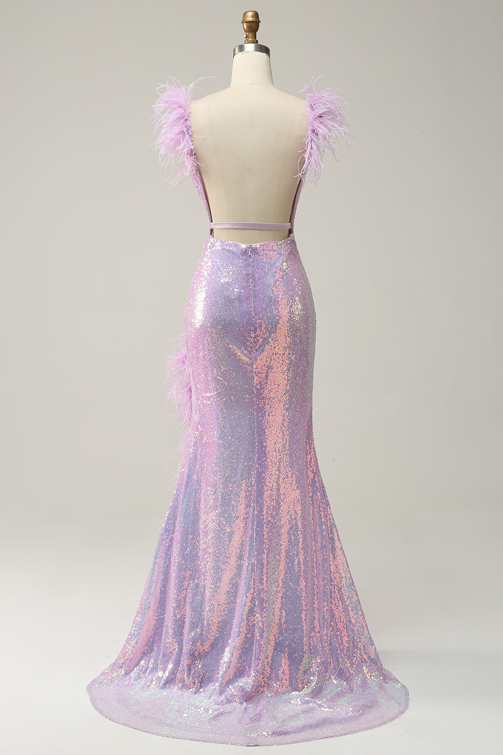 Mermaid Sweetheart Purple Paljetter Lång balklänning med fjäder