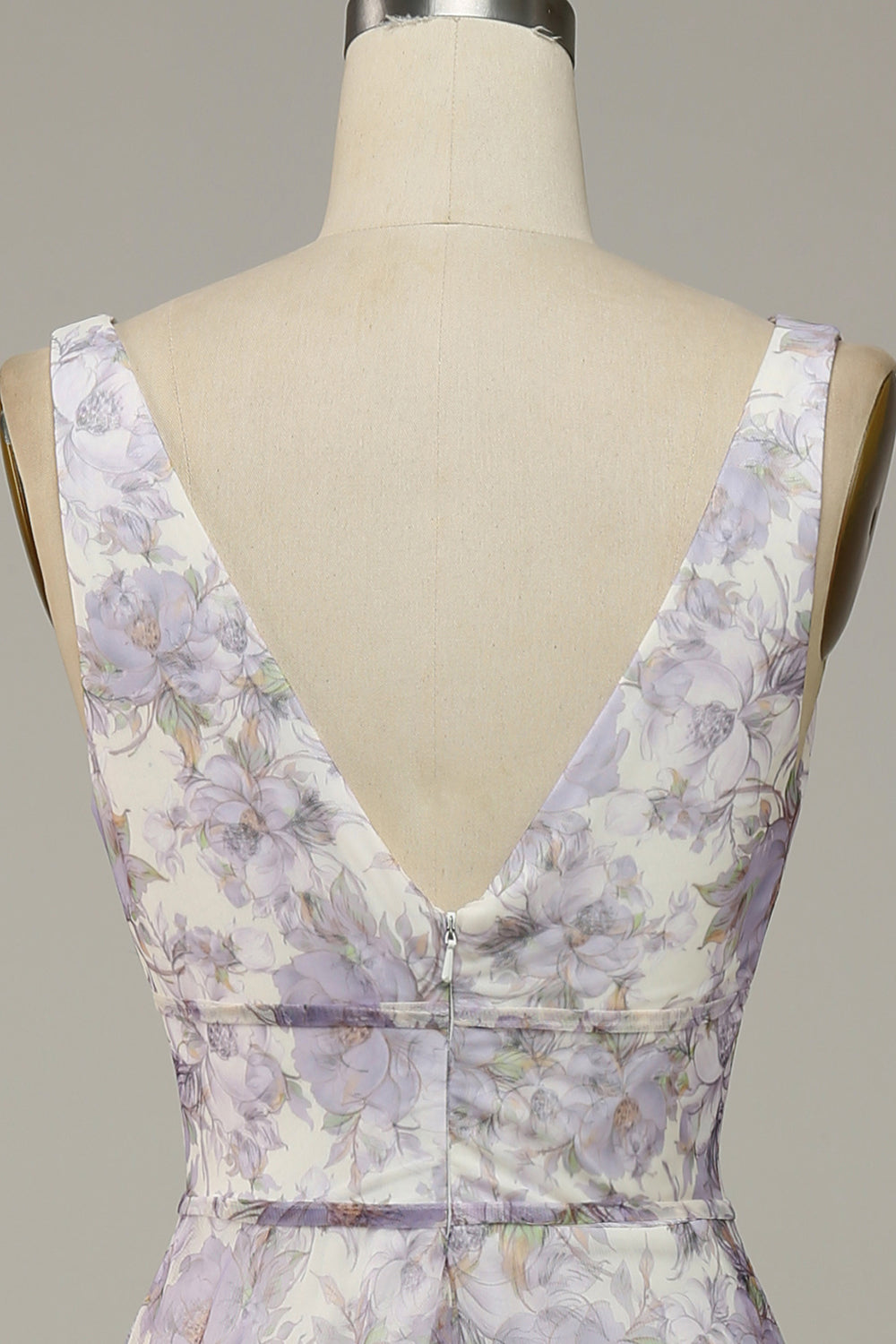 Ivory Lila tryckt V-Neck Balklänning med slits
