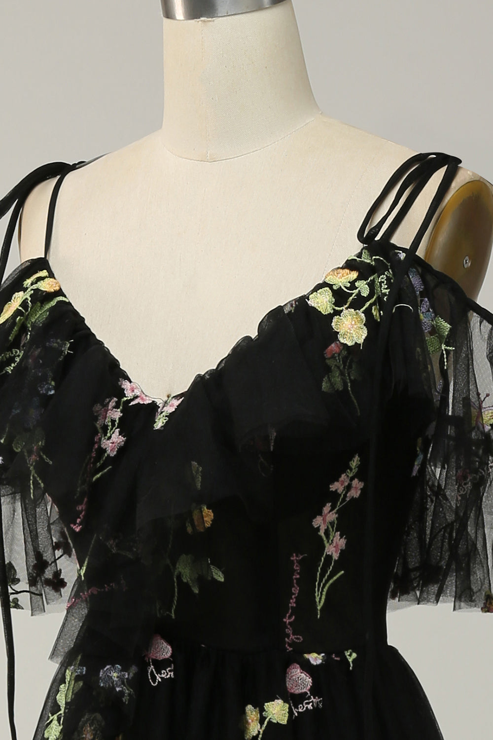 A-Line V-Neck Spaghetti Remmar Broderi Lavendel Lång Bal Klänning med slits