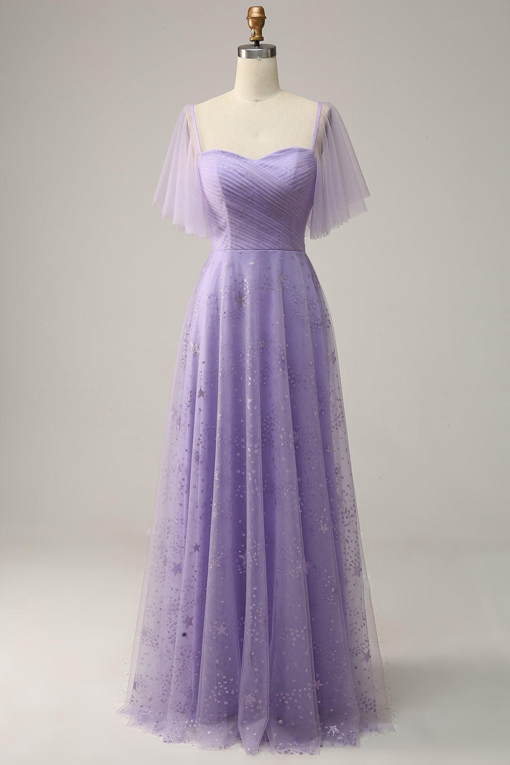 Off Shoulder Lavendel Balklänning Med Volanger