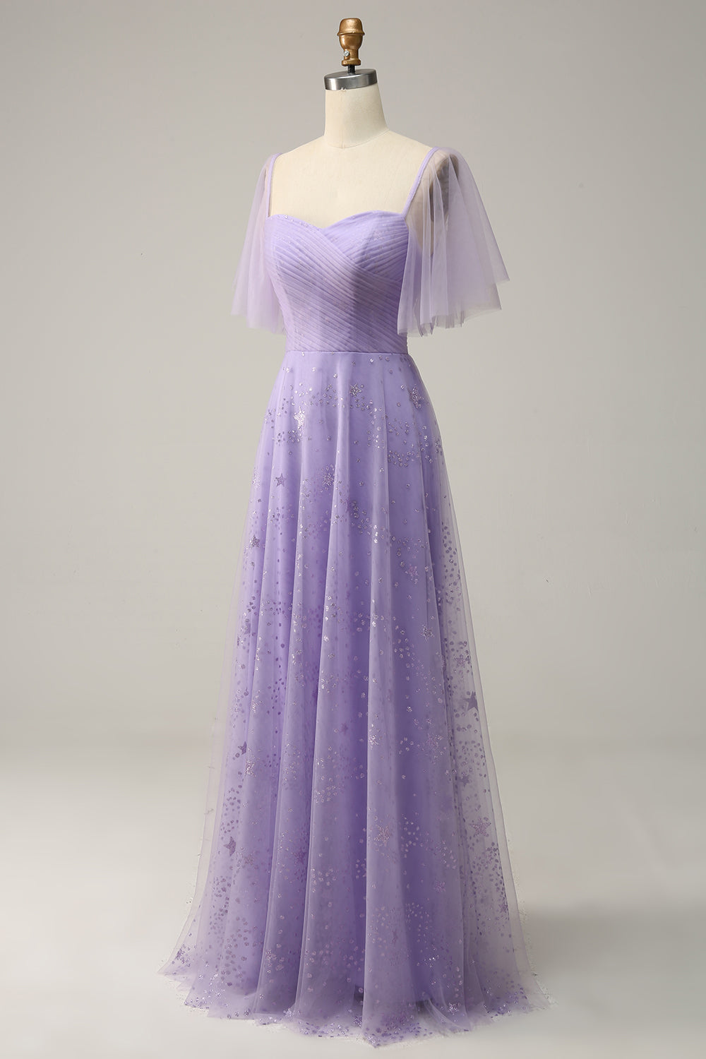 Off Shoulder Lavendel Balklänning Med Volanger