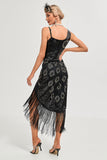 Svart Spaghetti Straps Gatsby Fringed Flapper Klänning