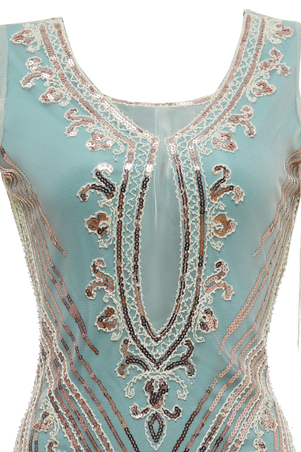 Grön Mantel Axeln Paljetter Fransar 1920-tals Klänning