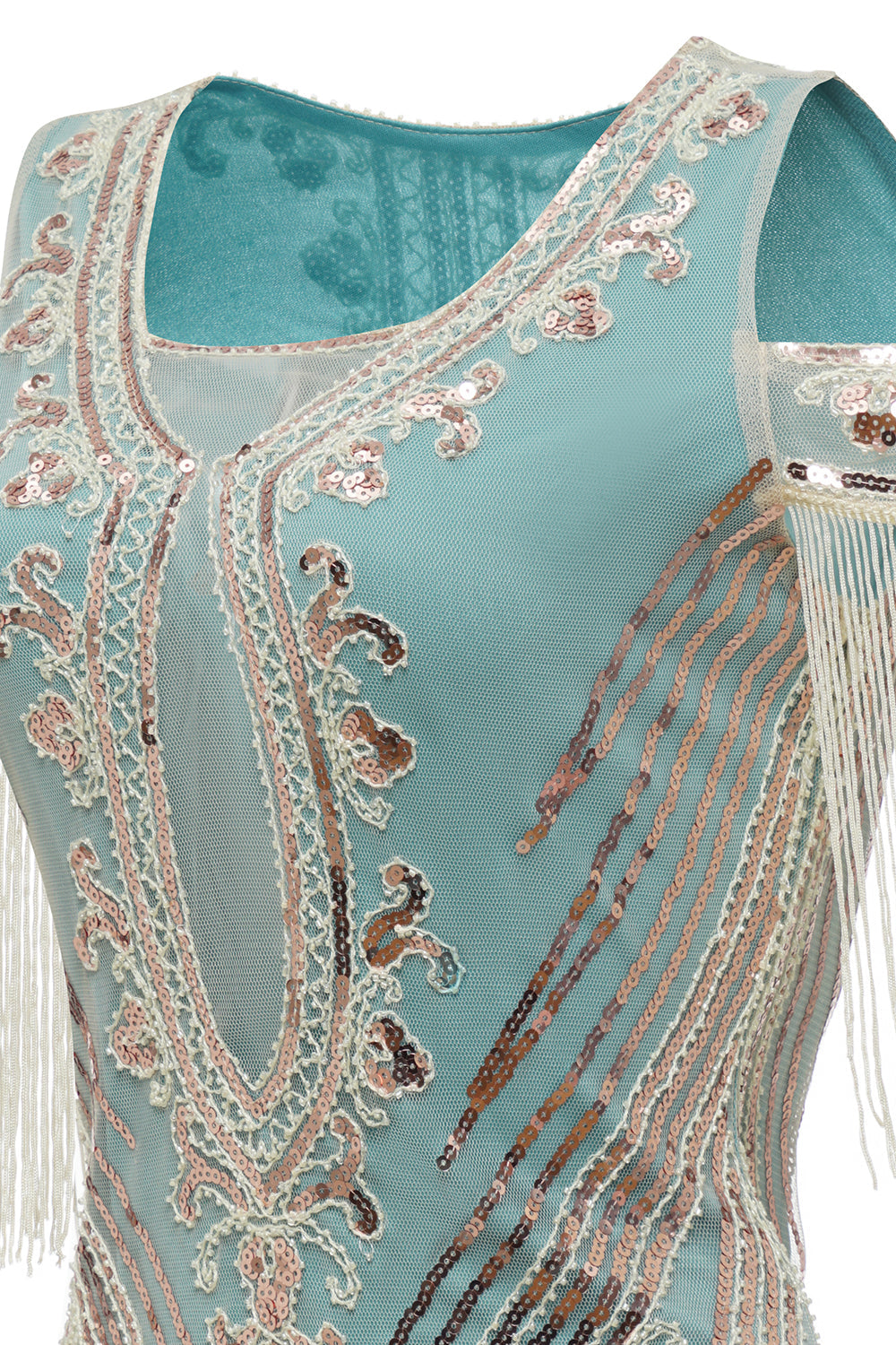 Grön Mantel Axeln Paljetter Fransar 1920-tals Klänning