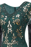 Svart V-hals Paljetter Fransar Lång 1920s Flapper Klänning