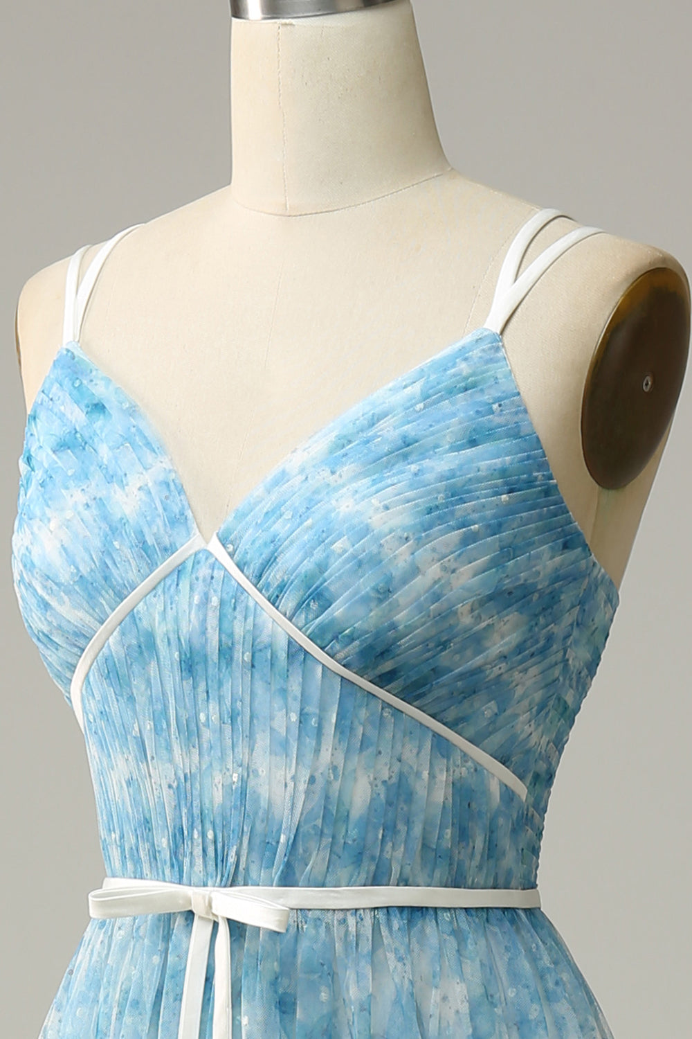 Blå Tryckt A-linje Tyll Lång Brudtärna Klänning