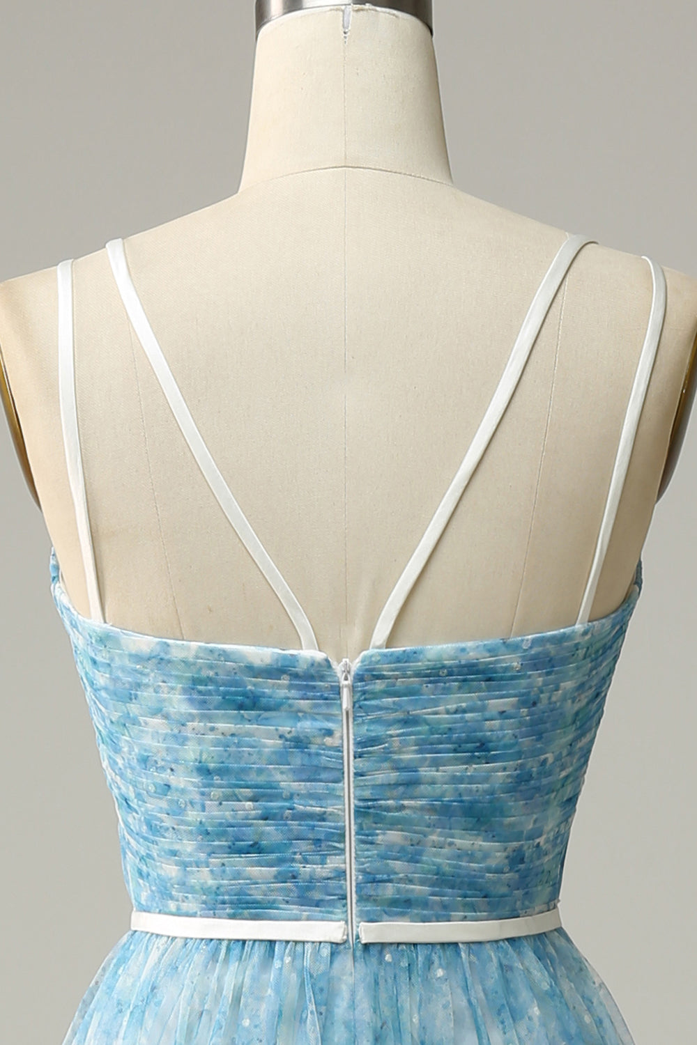 Blå Tryckt A-linje Tyll Lång Brudtärna Klänning