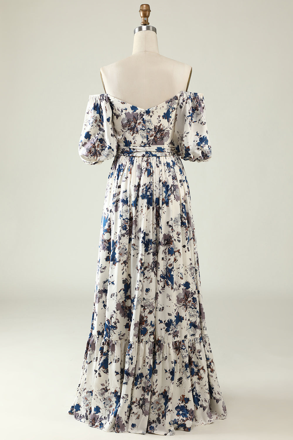 Vit Blå Blomma Boho Brudtärnklänning