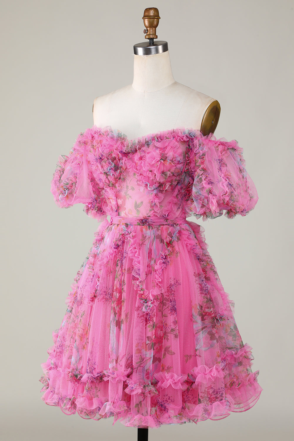 Vacker A-linje Från Axeln Dusty Rose Tulle Kort Homecoming Klänning