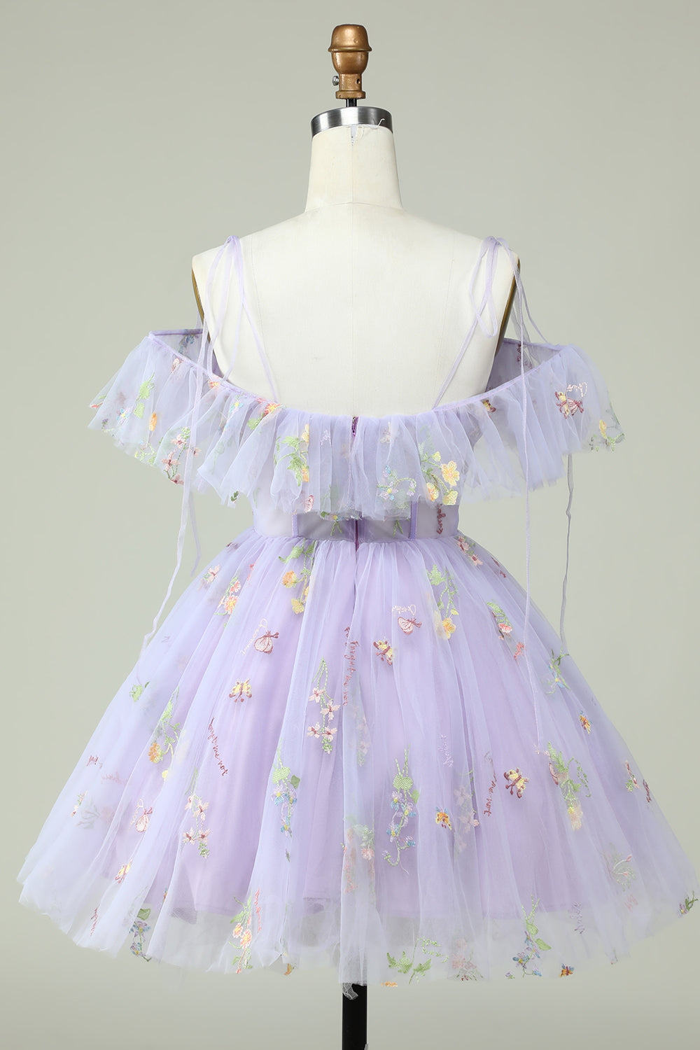 Lavendel Av Axeln Corset Hemkomst Klänning med Volanger