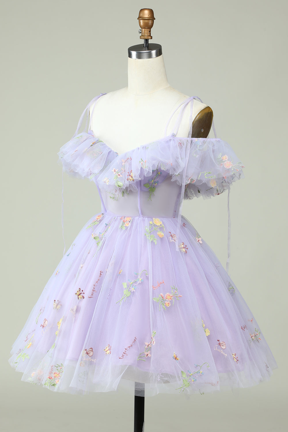 Lavendel Av Axeln Corset Hemkomst Klänning med Volanger