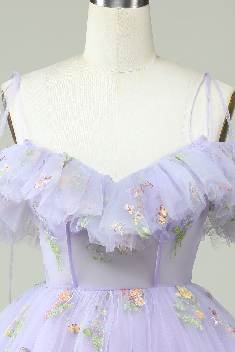 Lavendel Av Axeln Corset Hemkomst Klänning med Volanger