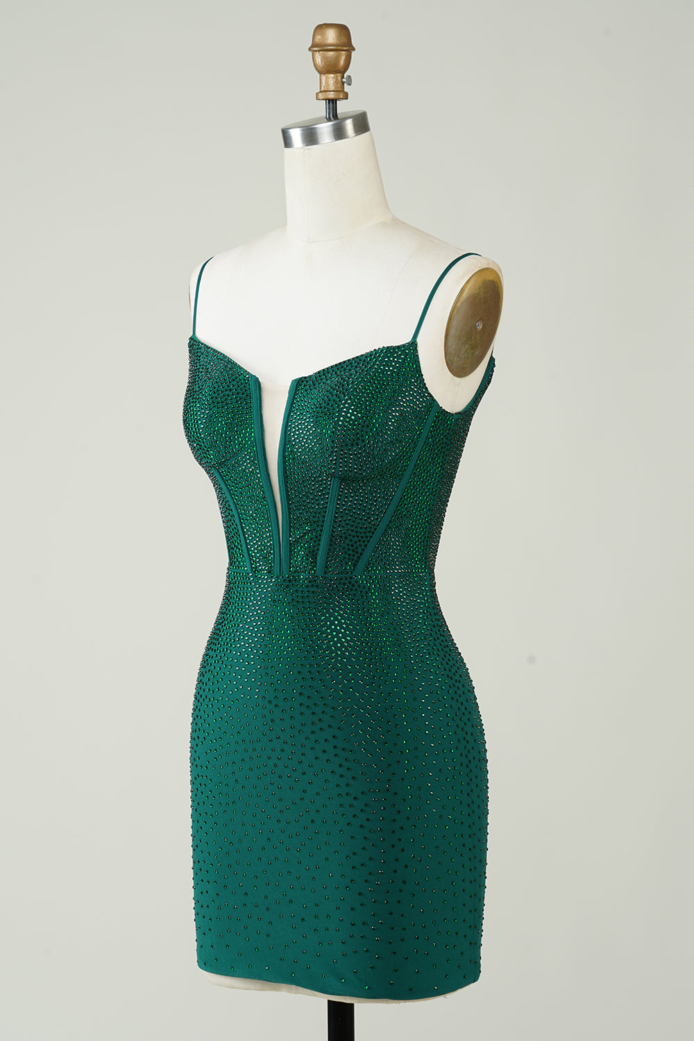 Glittrande Bodycon Spaghetti Remmar Mörkgrön Kort Homecoming Klänning med pärlor