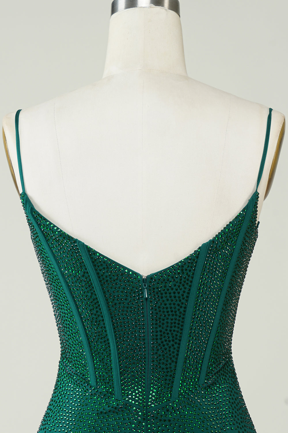 Glittrande Bodycon Spaghetti Remmar Mörkgrön Kort Homecoming Klänning med pärlor