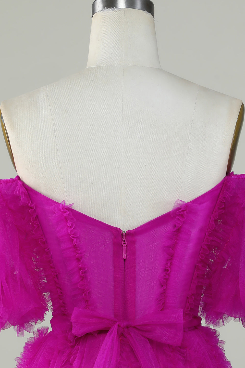 Snygg A-linje Av Axeln Fuchsia Tyll Corset Homecoming Klänning