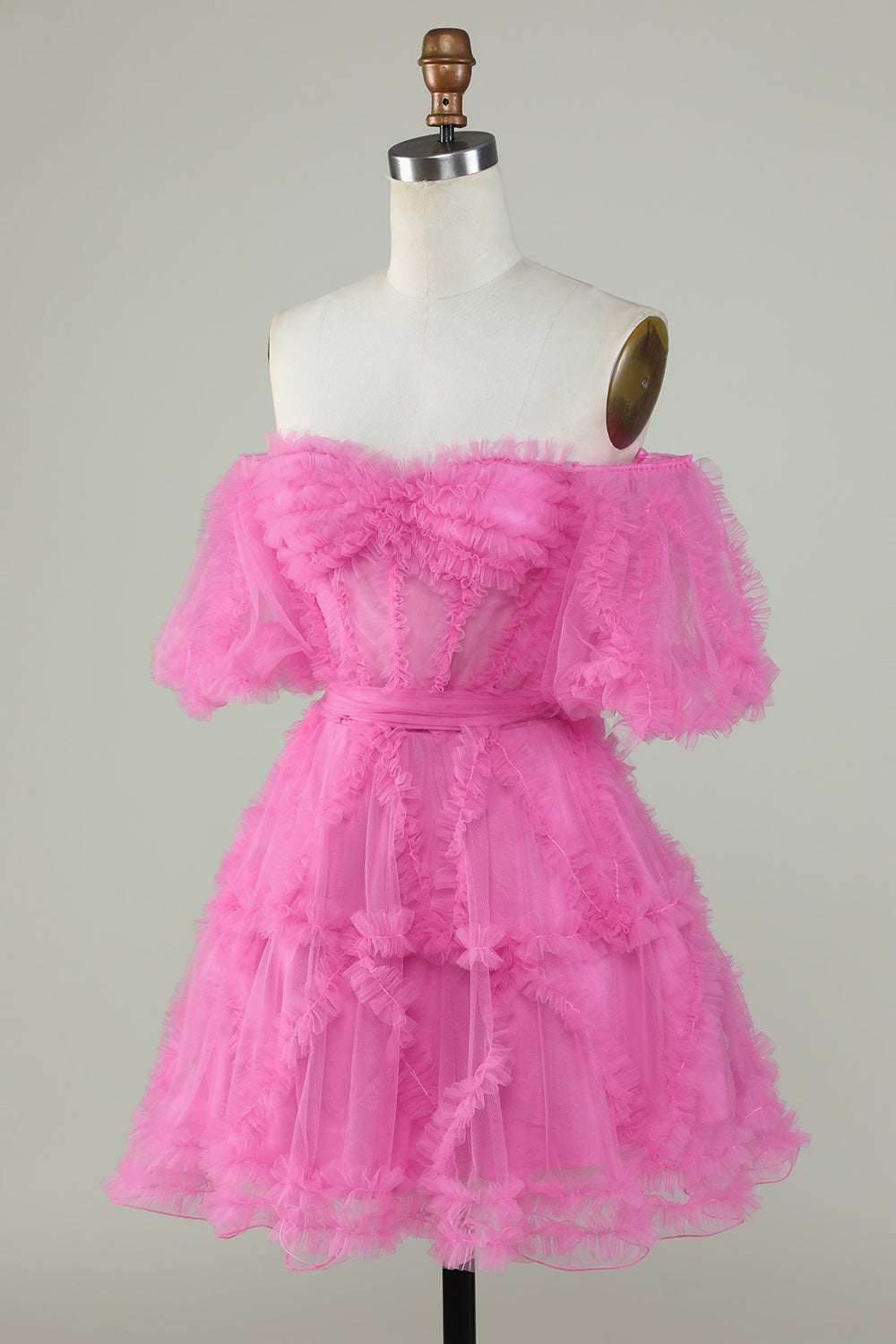 Snygg A-linje Av Axeln Fuchsia Corset Homecoming Klänning