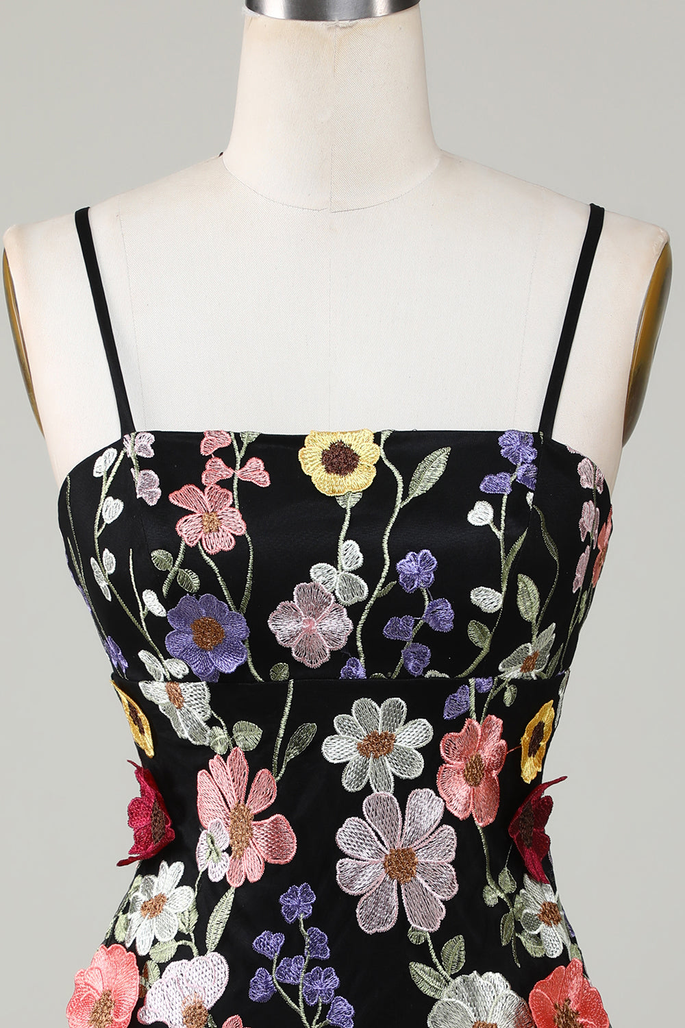 Bodycon Spaghettiband Svart Homecoming Klänning med 3D Blommor