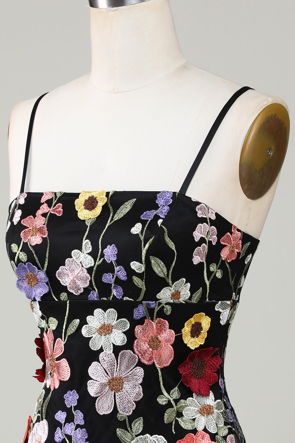 Bodycon Spaghettiband Svart Homecoming Klänning med 3D Blommor