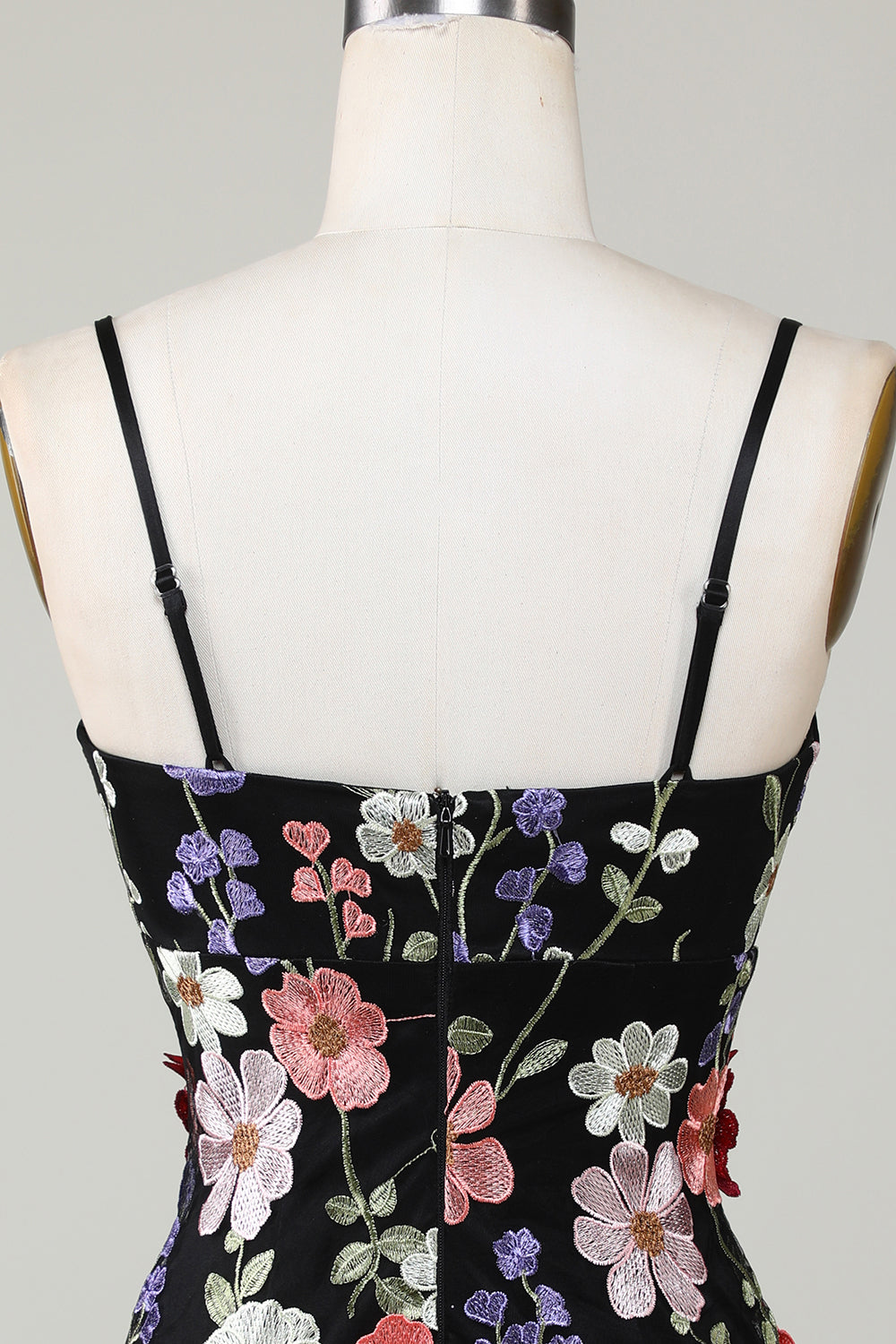 Bodycon Spaghettiband Svart Homecoming Klänning med 3D Blommor