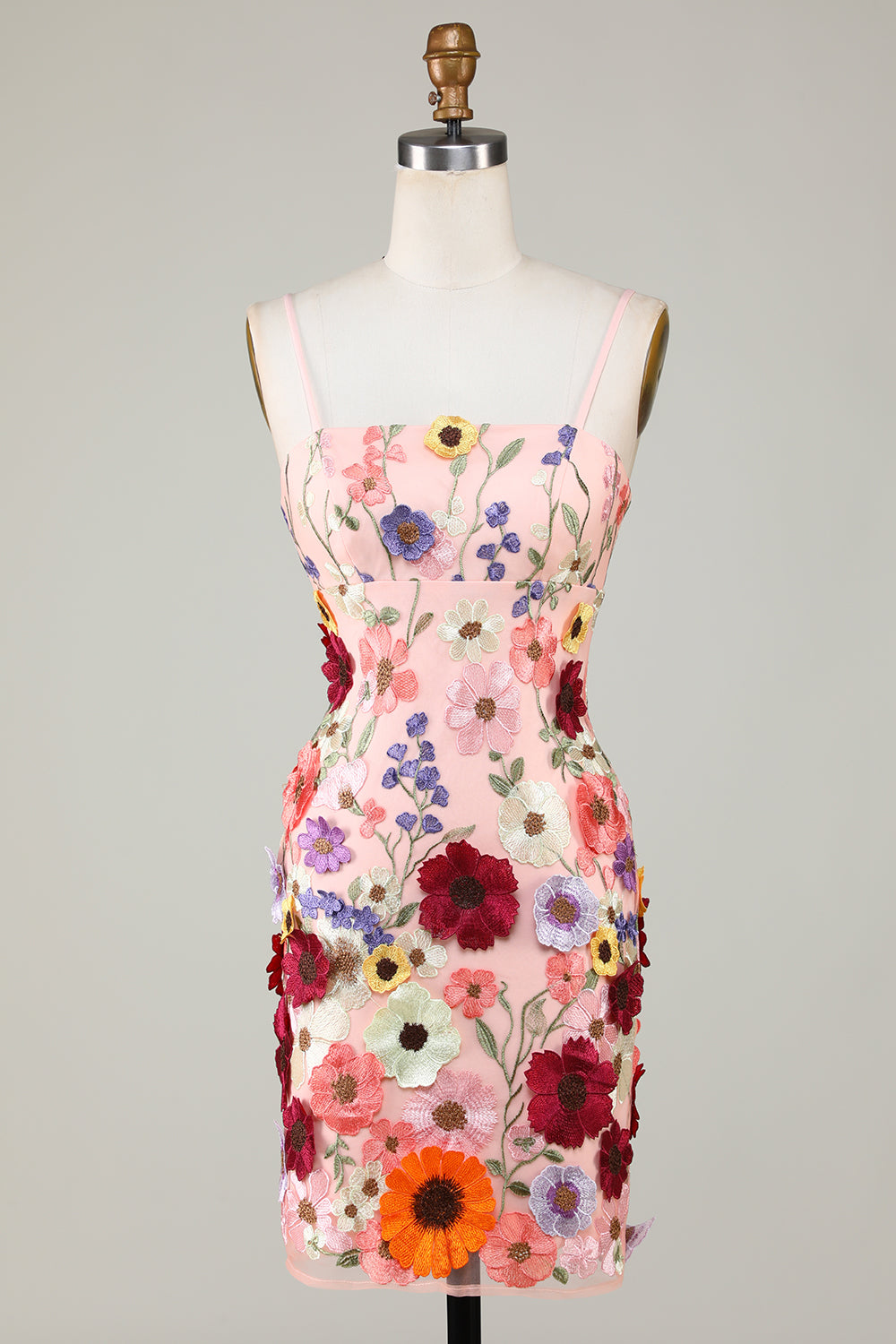 Bodycon Spaghettiband Svart Homecoming Klänning med 3D Blommor