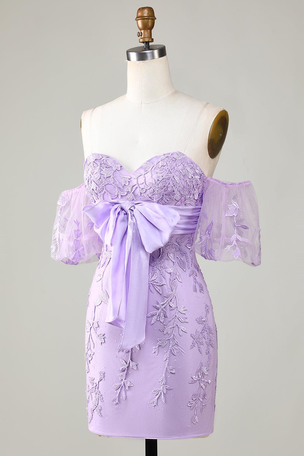 Bodycon Älskling Lila Kort Homecoming Klänning med Bowknot