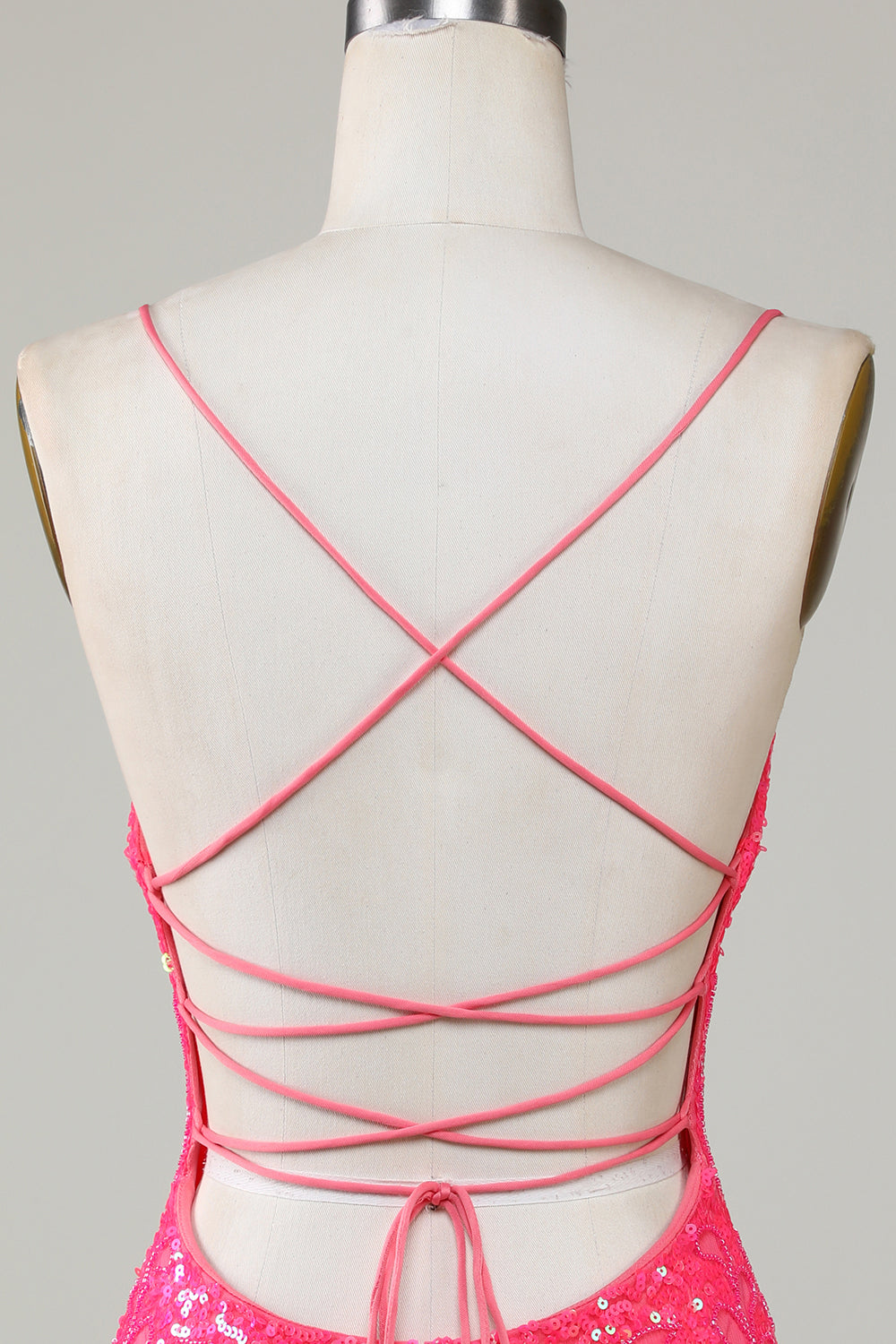 Glittrande Fuchsia Pärlstav Tight Kort Hemkomstklänning