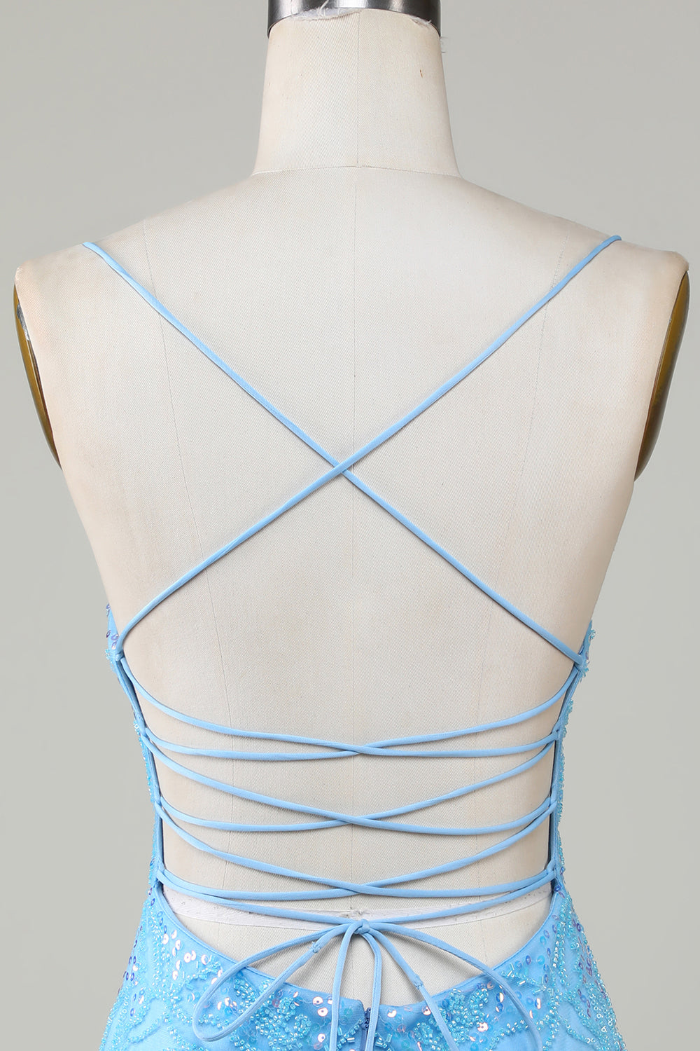 Glittrande Blå Pärlstav Bodycon Kort Hemkomstklänning