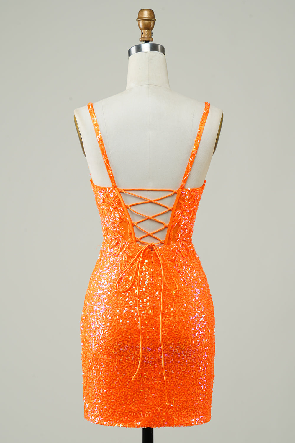Glitter Orange Tight Homecoming Klänning med pärlstav