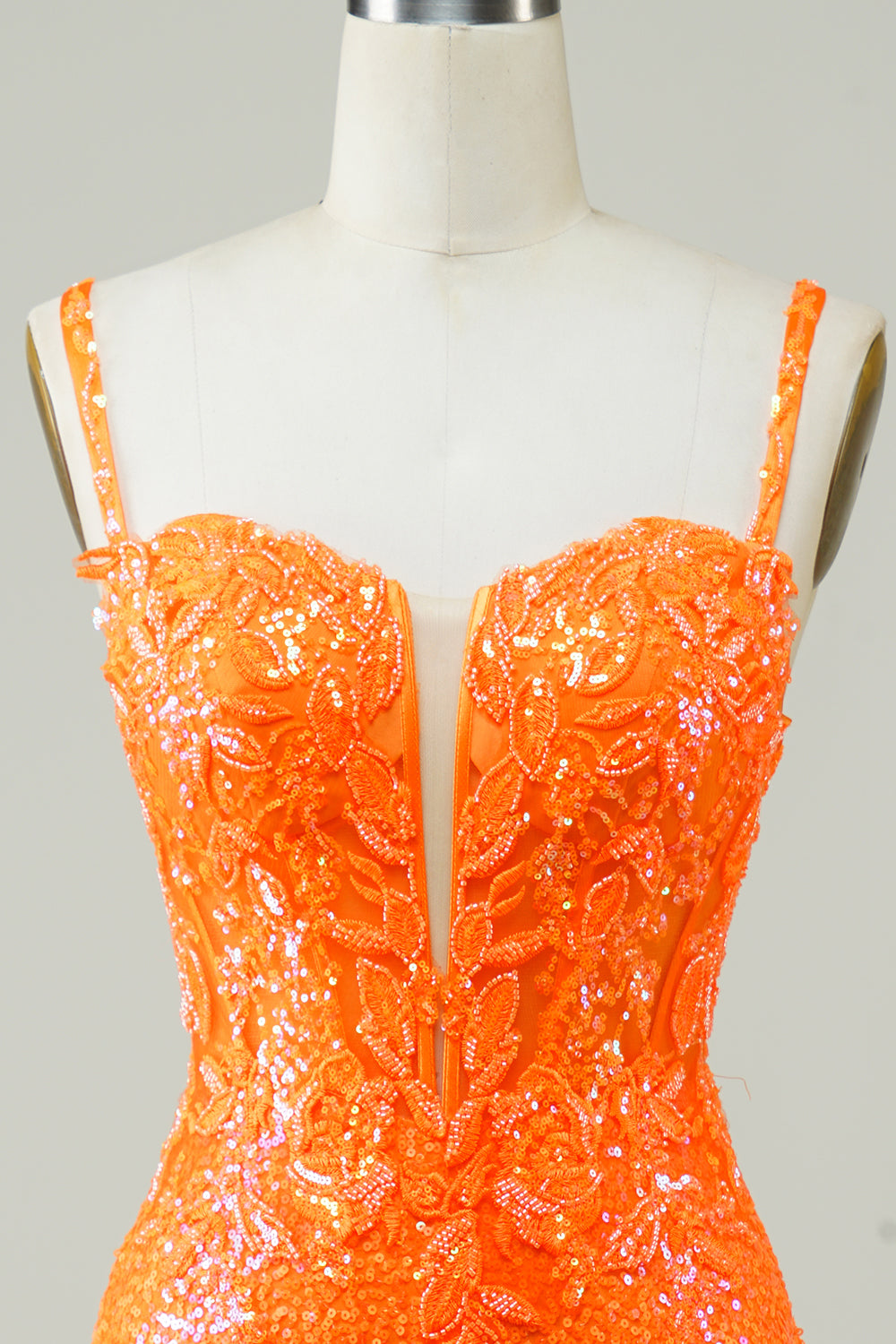 Glitter Orange Tight Homecoming Klänning med pärlstav