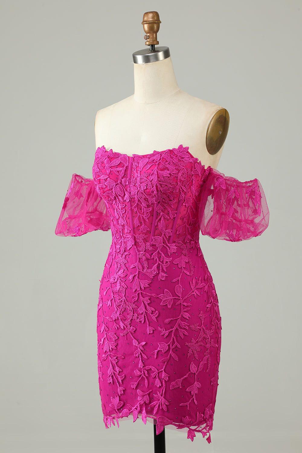 Fuchsia Av Axeln Bodycon Appliques Homecoming Klänning