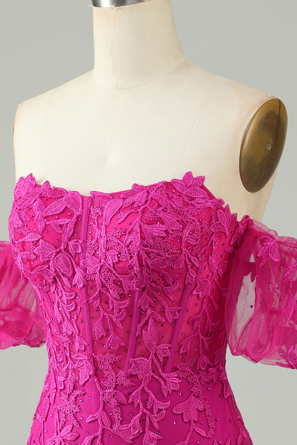 Fuchsia Av Axeln Bodycon Appliques Homecoming Klänning