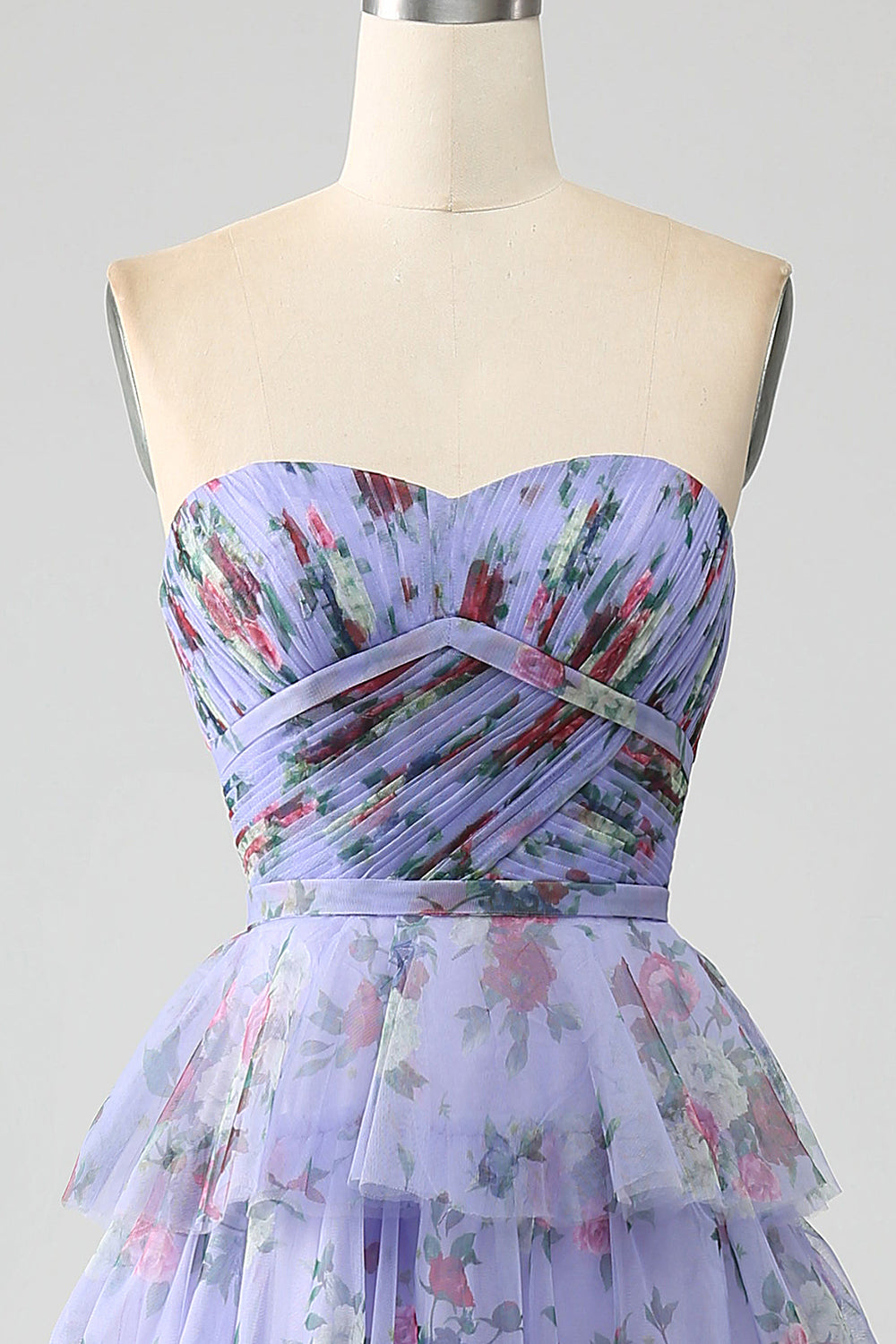 Off the Shoulder Blommig Tryckt Tiered Prom Klänning med Plisserad