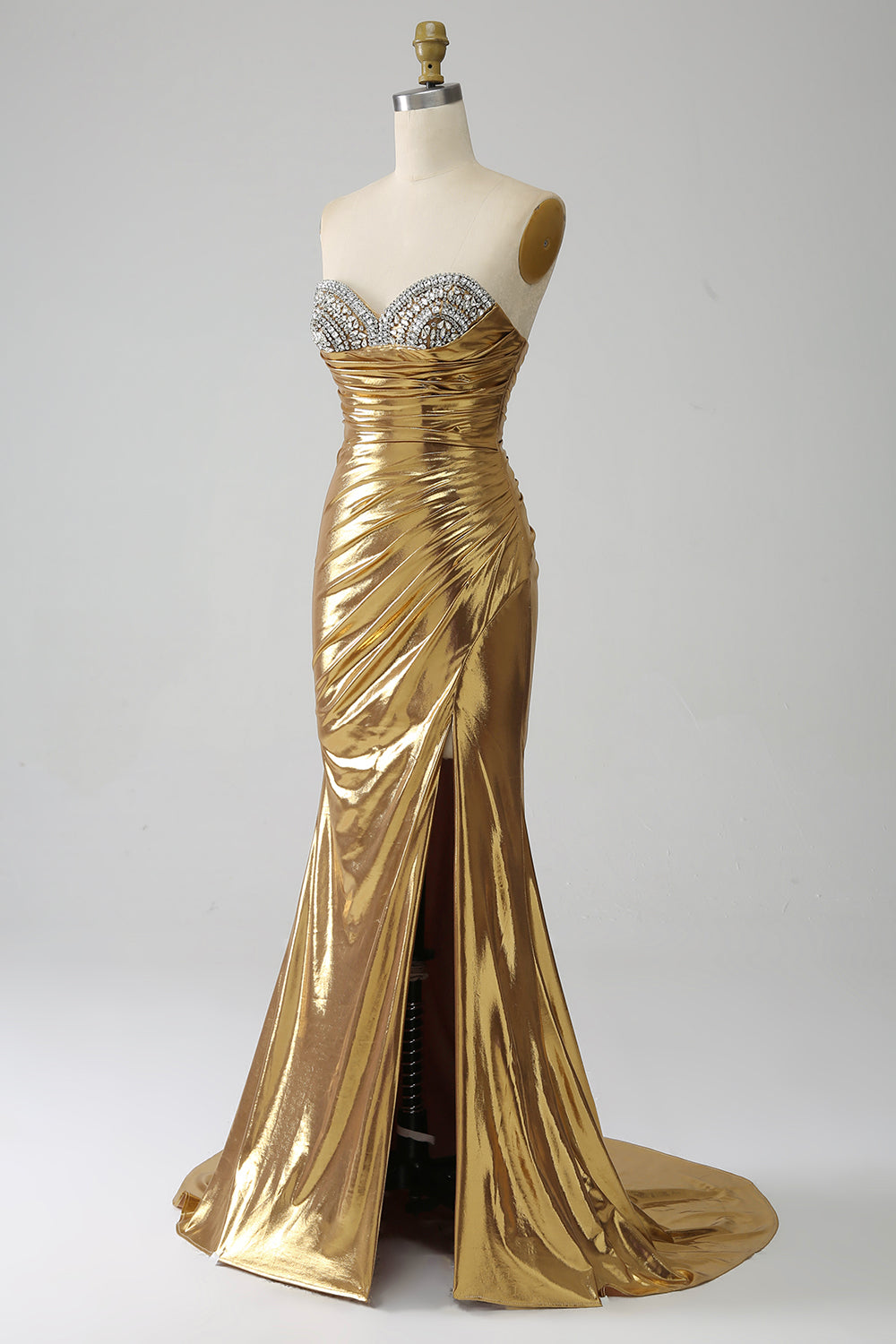 Golden Mermaid Axelbandslös Lång Balklänning med Slits