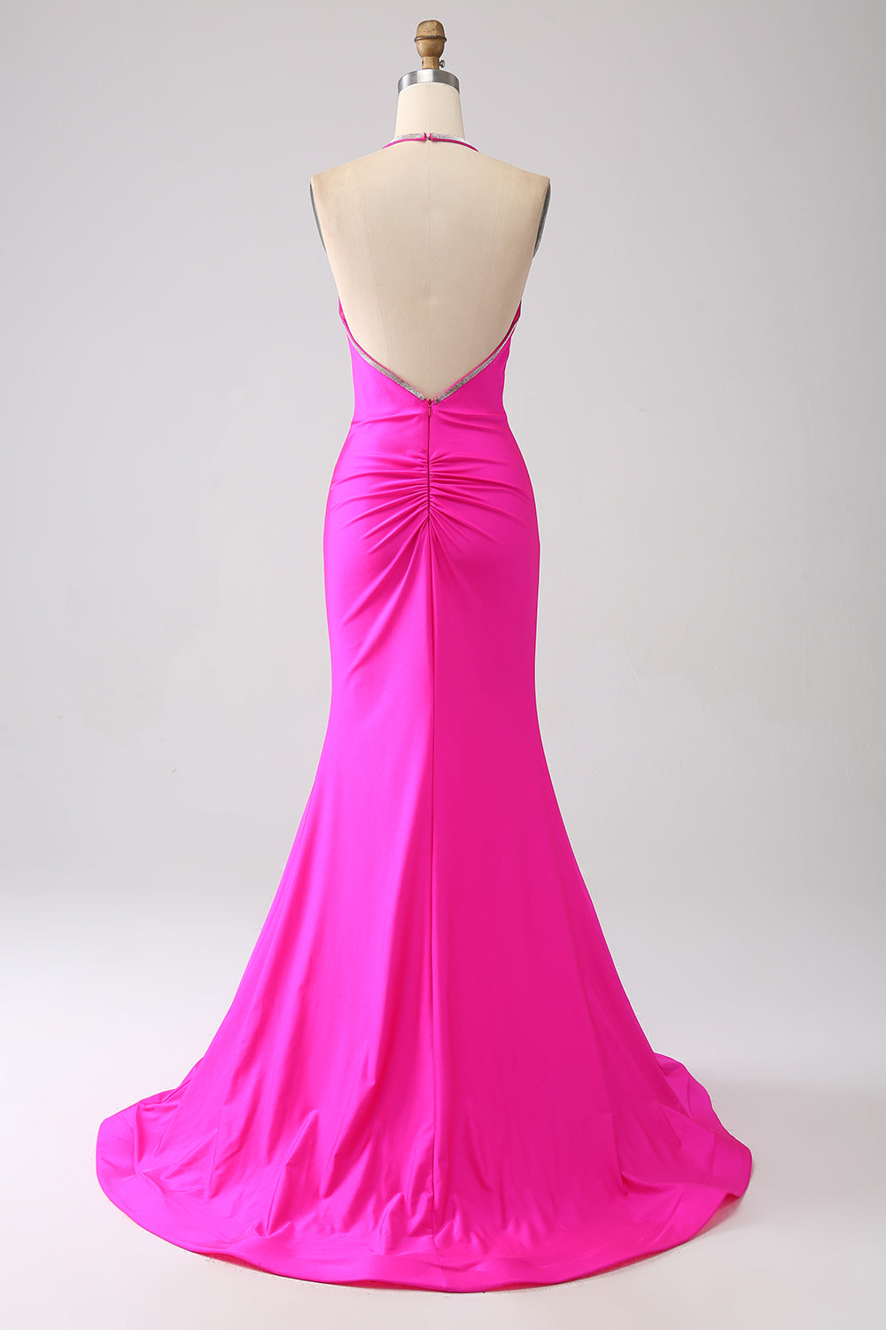 Fuchsia Mermaid Halter Neck Backless Lång Balklänning