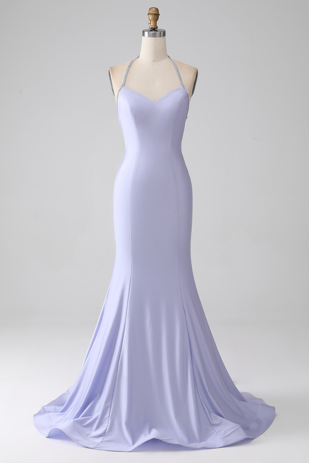 Fuchsia Mermaid Halter Neck Backless Lång Balklänning