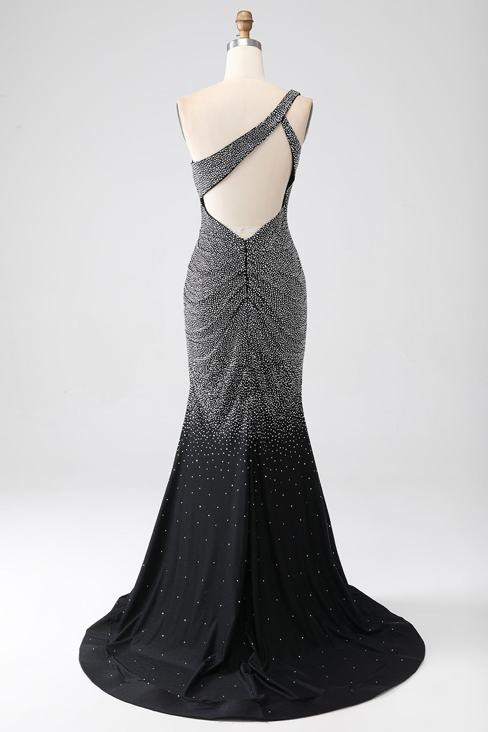 Glittrande Svart Mermaid One Shoulder Korsett Balklänning