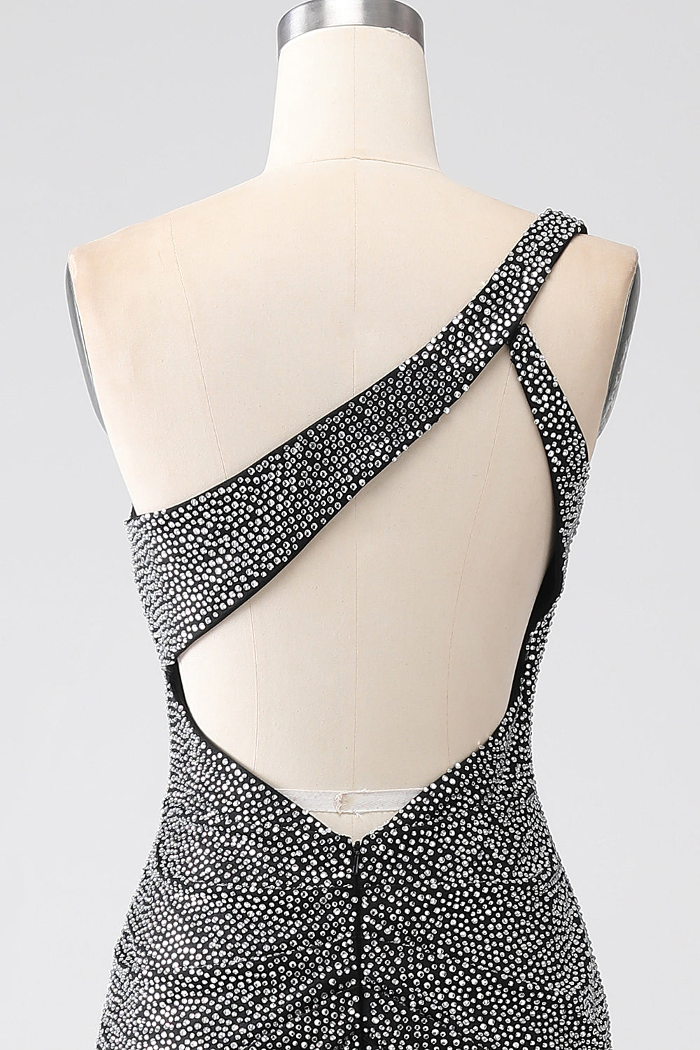 Glittrande Svart Mermaid One Shoulder Korsett Balklänning