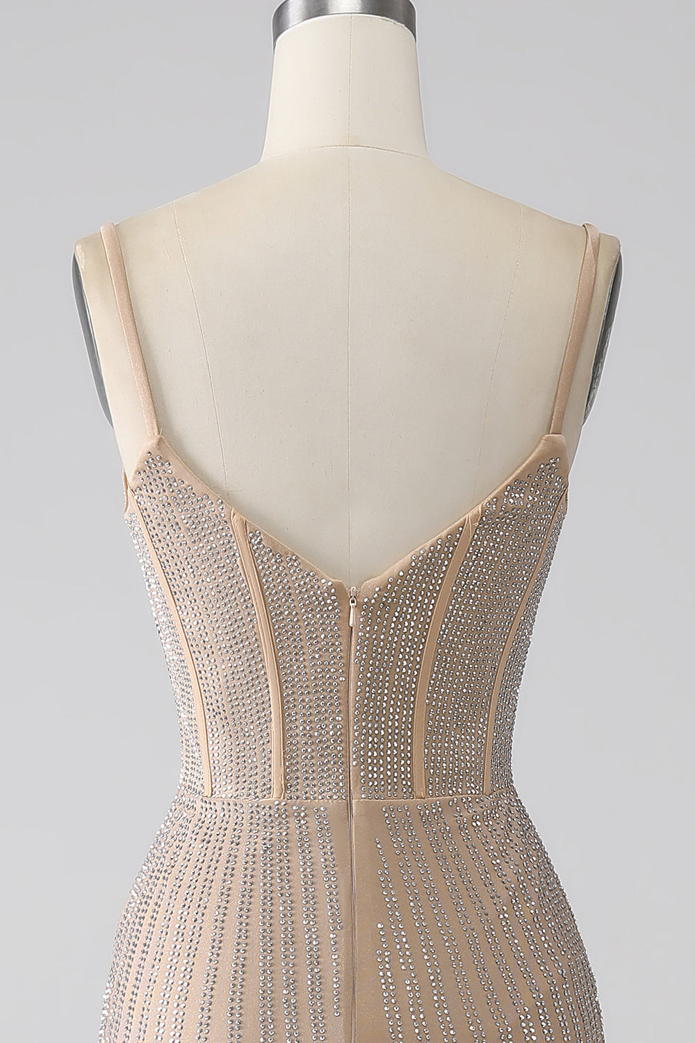 Glittrande Champagne Mermaid Spaghetti Straps Lång Balklänning med slits